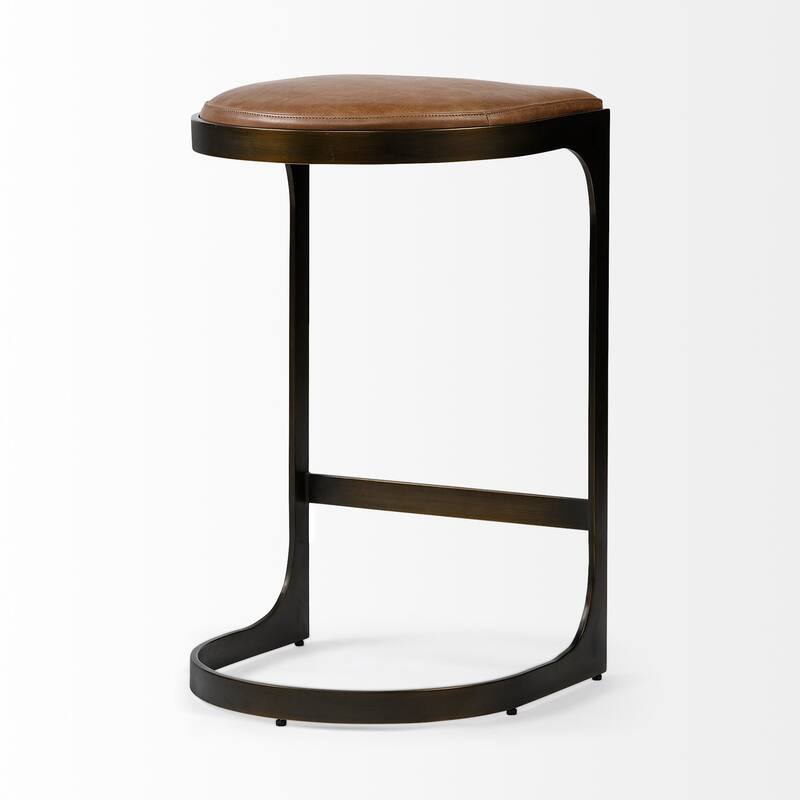 Mercana Tyson 31" Seat Height Brown Leather Seat Black Metal Frame Stool