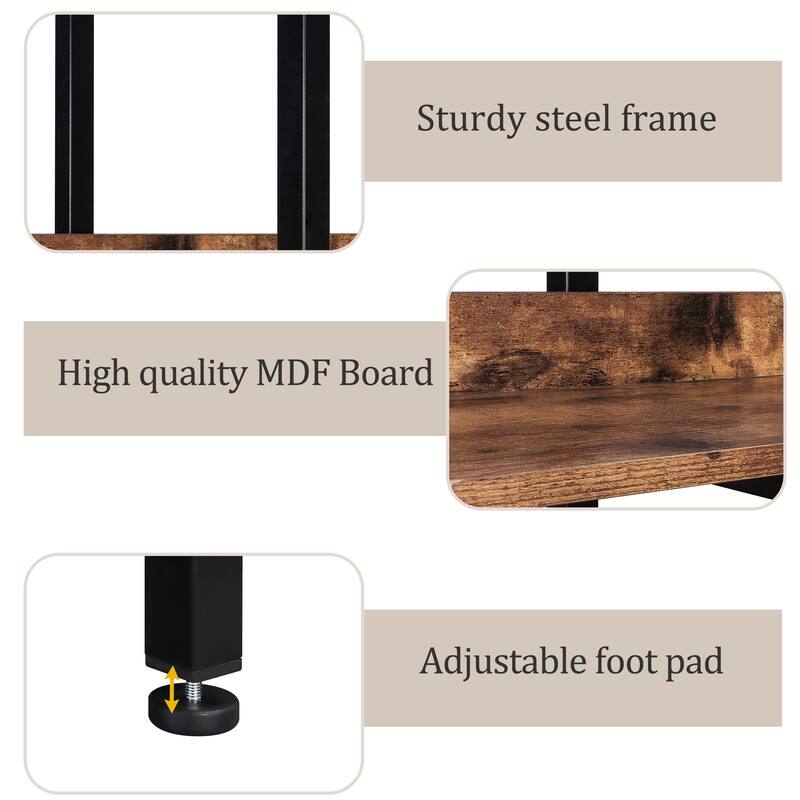 5 Tier Bookshelf Office Bookshelf Metal Frame MDF Board Industrial Style