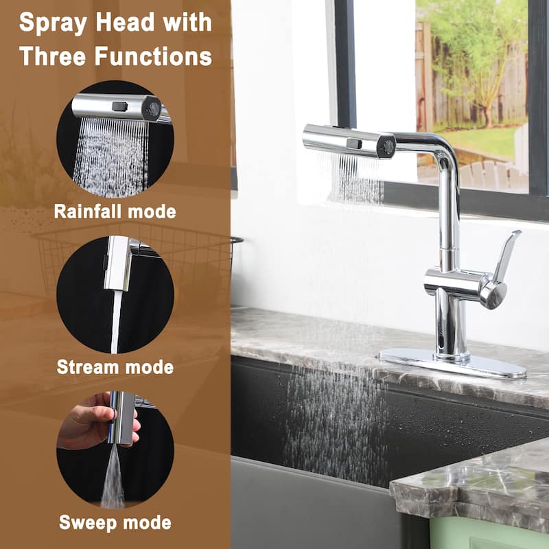 Single Handle Pull Down Sprayer Kitchen Faucet with 3 Functions Spray