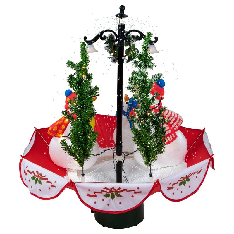 Lighted Musical Snowing Snowman Family in Umbrella Base Christmas Decoration