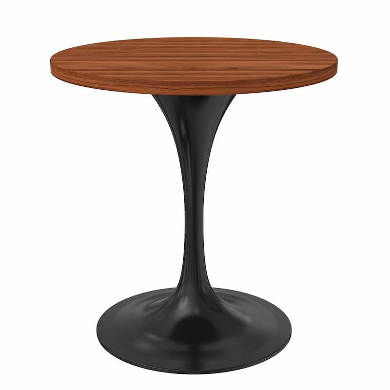 LeisureMod Verve 27" Round Dining Table with MDF Wood TableTop and Black Steel Base for Kitchen & Dining Room - 27.56" - Cognac Brown
