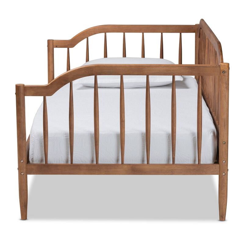 Twin Daybed - Mid-Century Modern Wood Frame - Walnut Brown Finish - Day Bed for Living Room/Guest Room