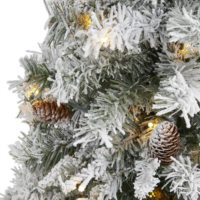 3' Pre-Lit Flocked Artificial Christmas Pine Tree, Clear LED Lights - 3 Foot