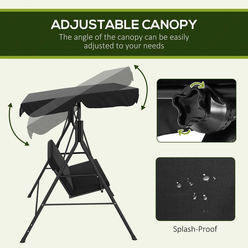 3-Seat Bench Swing Chair with Adjustable Tilt Canopy Steel Swing Hanging Chair Lounge Rocking Chair with Stand for Patio Porch