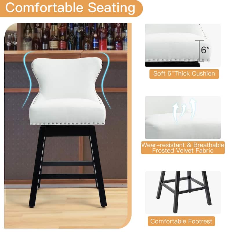 Set of 2 29" Bar Stools – 360° swivel, wood legs, fabric with pull ring, ideal for kitchens, pubs, or cafés - N/A