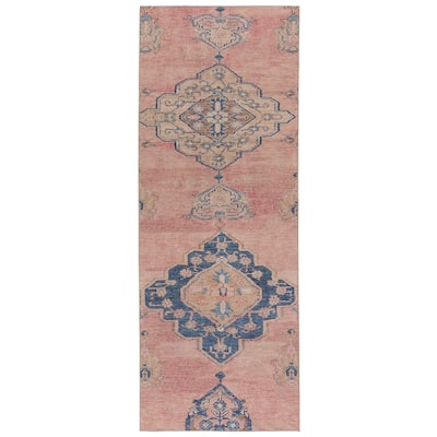 Machine Washable Clanton Medallion Pink/ Blue Area Rug