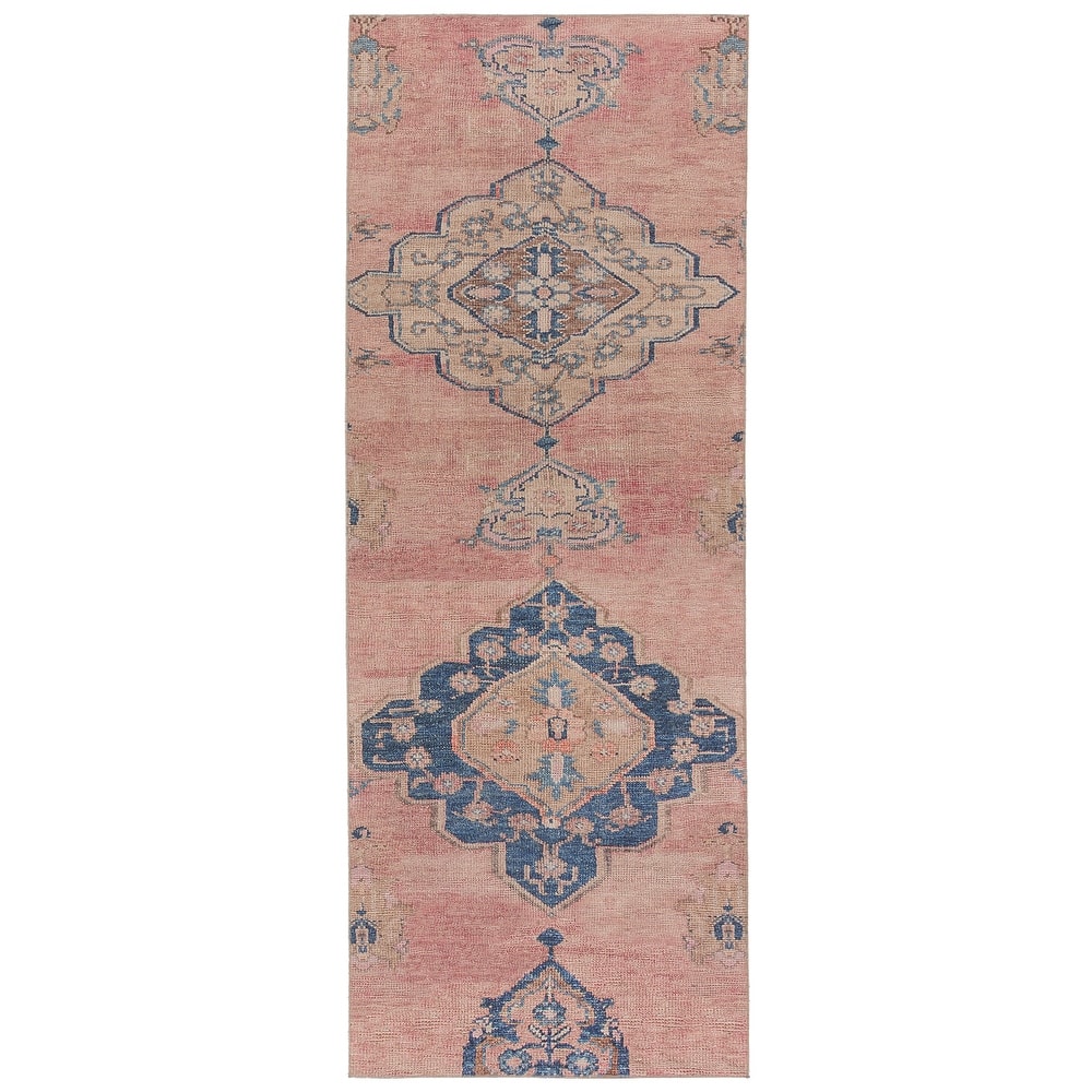 Machine Washable Clanton Medallion Pink/ Blue Area Rug