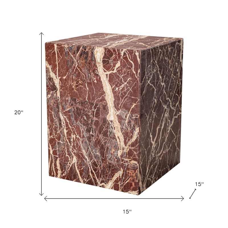 HomeRoots 20" Red Marble Square Block End Table - 15' X '20' X '15