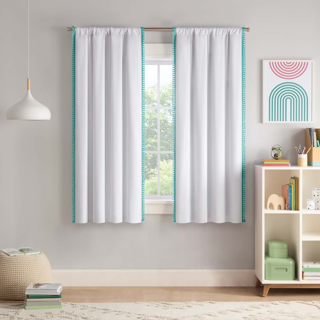 Eclipse Kids Tassel Border 100% Blackout Rod Pocket Curtain Panel