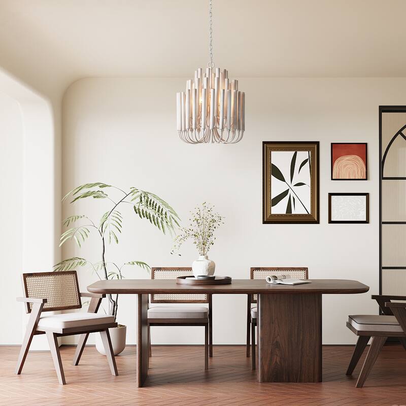 20 in. 5-Light Modern Off-White Chandelier - 19.7" D x 19.7" W x 23.7" H