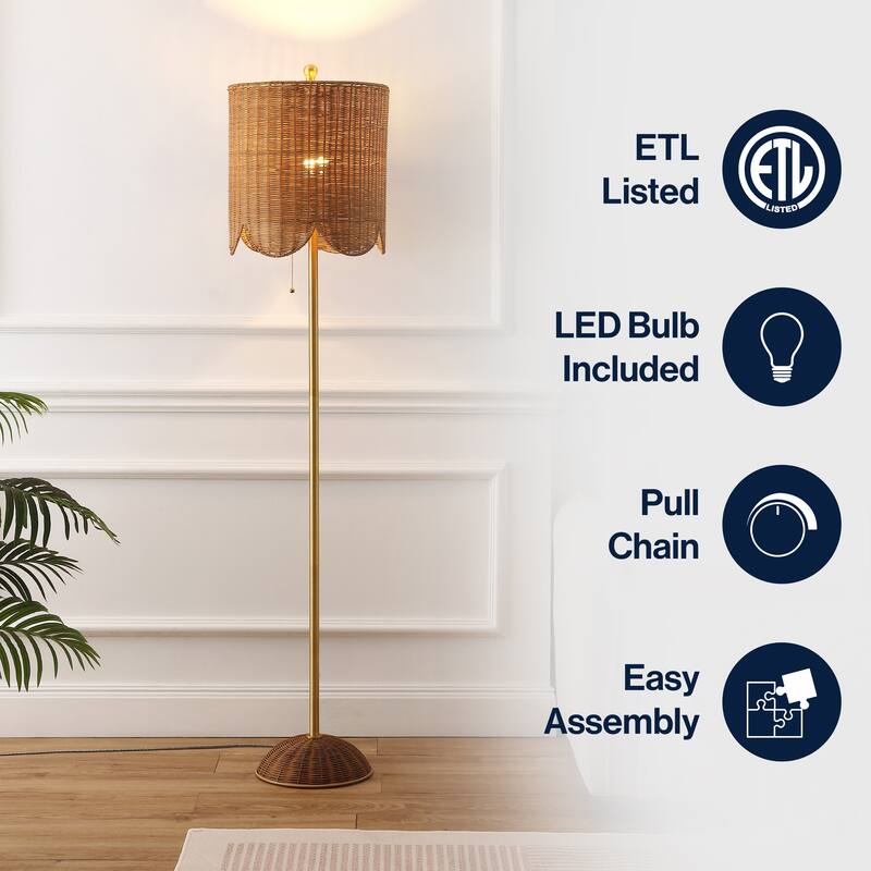 Joel 63.5" Rattan/Metal LED Floor Lamp with Pull Chain, By JONATHAN Y - 1-Light