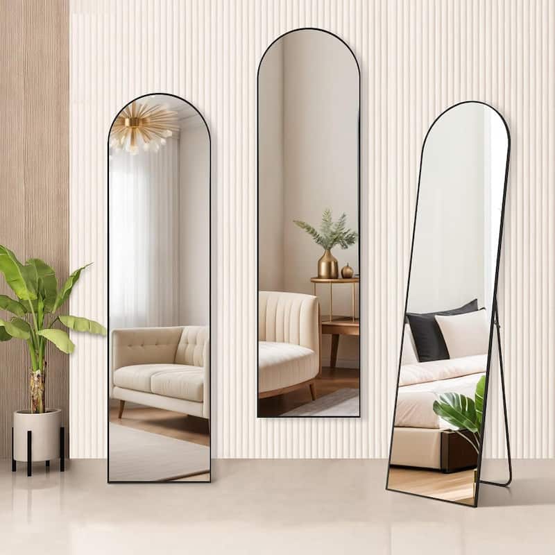 Arched Mirror Full Length, 16"x59" Body Wall Mirrors, Floor Standing,Tall Arch Mirror with Stand Aluminum Alloy Frame