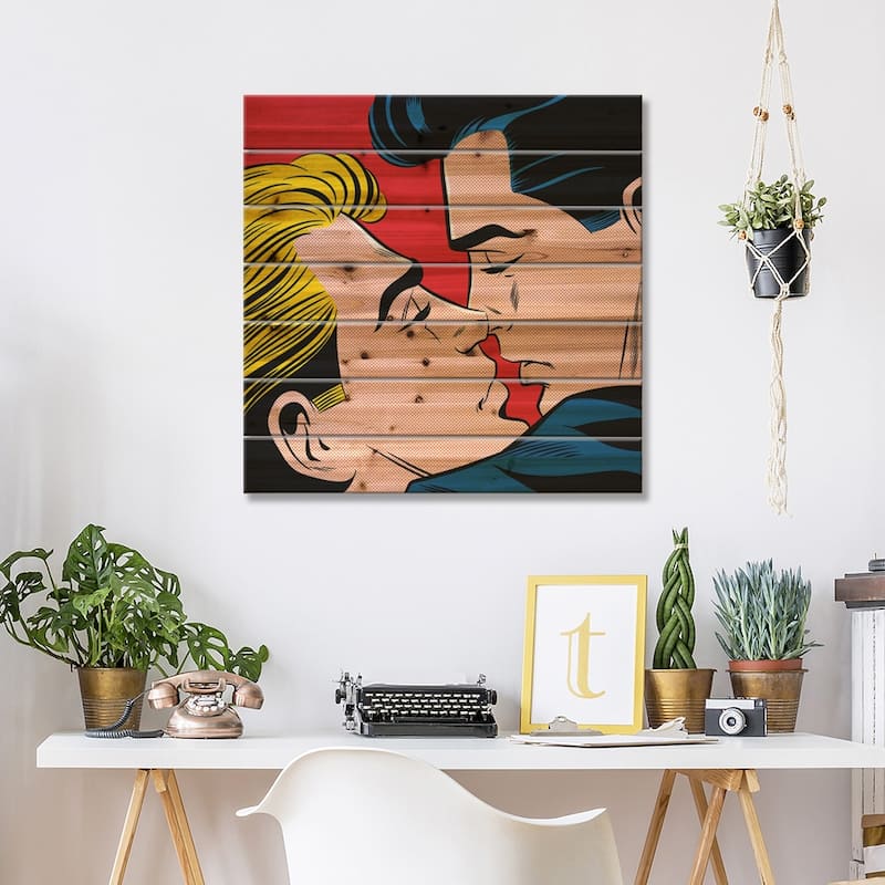 Kiss Print On Wood by Joseph McDermott - Multi-Color