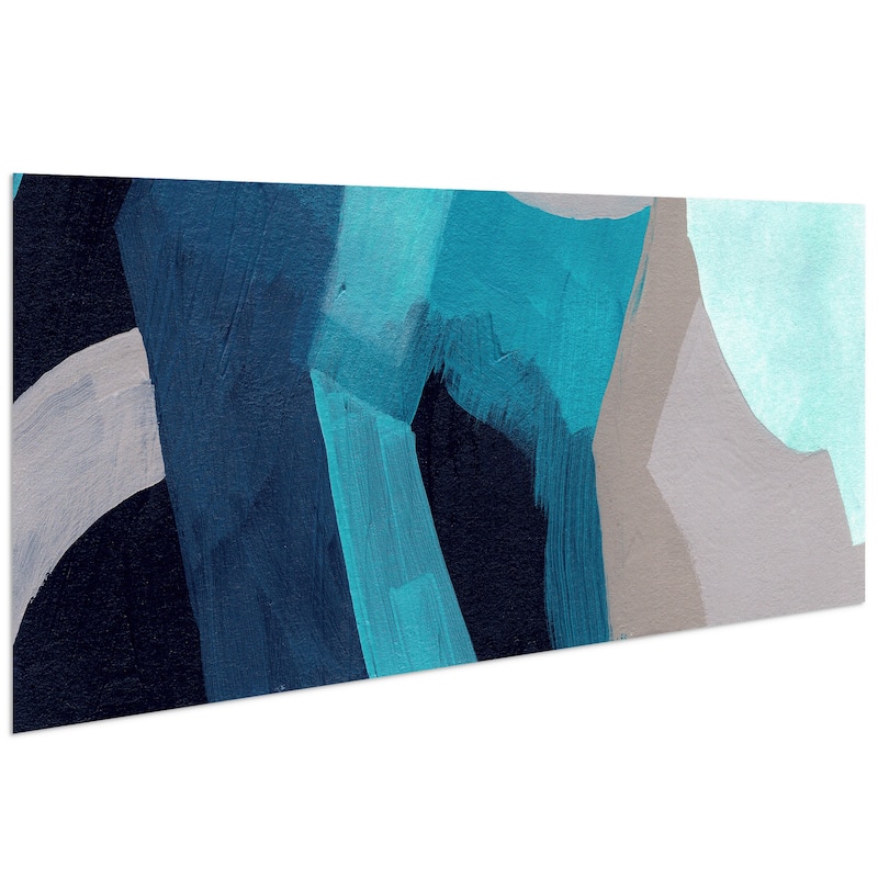 "Puzzle Blues A" Frameless Free Floating Tempered Glass Panel Graphic Wall Art