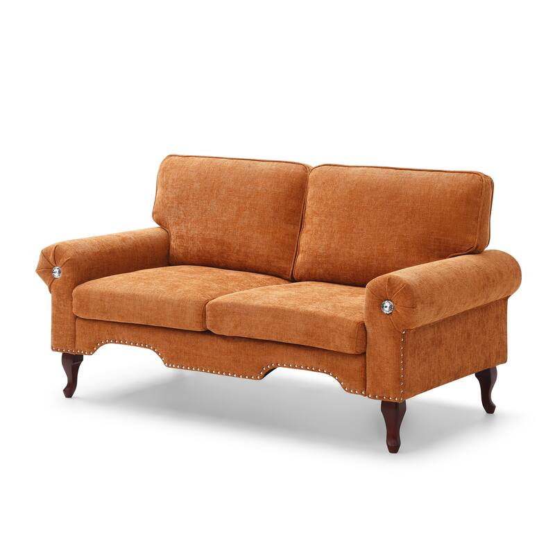 2-Seater Sofa Couch with Crystal Button Accents, Sofa Couch Loveseat with Wooden Non-Slip Legs and Rolled Armrests