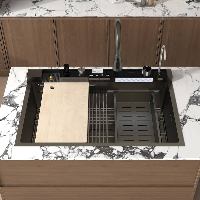 Multi-Functional PVD Nano Black Kitchen Sink for Modern Homes - 33.1"X22"