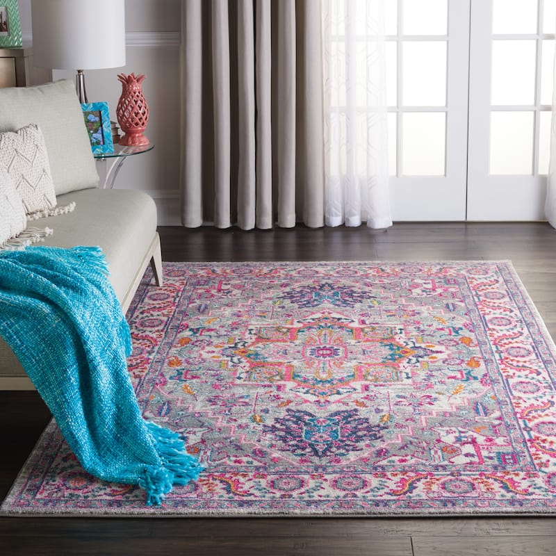Nourison Cayuga Oushak Boho Medallion Area Rug - 3'9" x 5'9" - Light Grey/Pink
