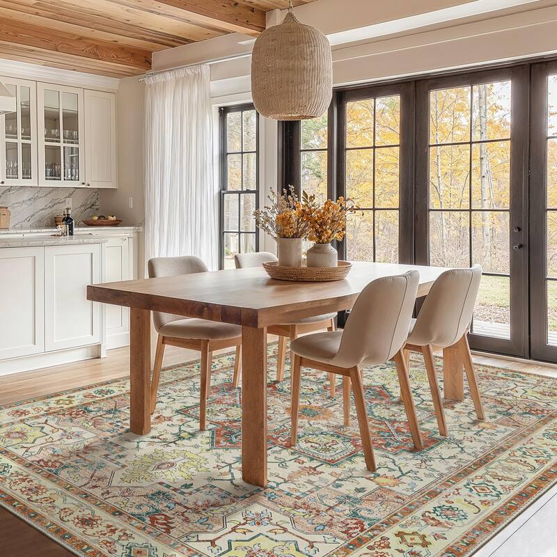 Mcow Neutral Floral Low Pile Machine Washable Non-Slip Area Rug - 8'X10'