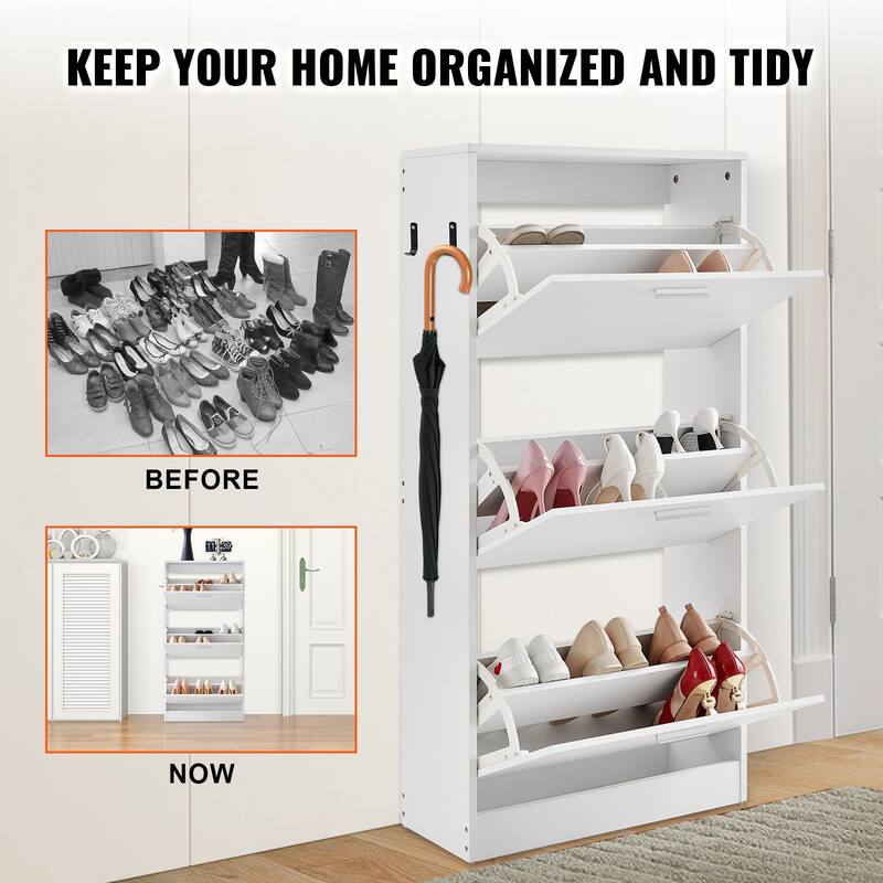 Shoe Cabinet with Flip Drawers, Shoe Storage Cabinet for Entryway, Free Standing Shoe Storage Organizer