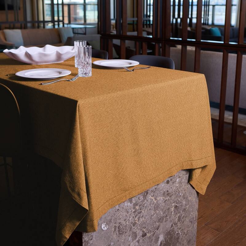 Brittany Hemstitch Woven Cotton Rich Tablecloth - 70" Round - Gold
