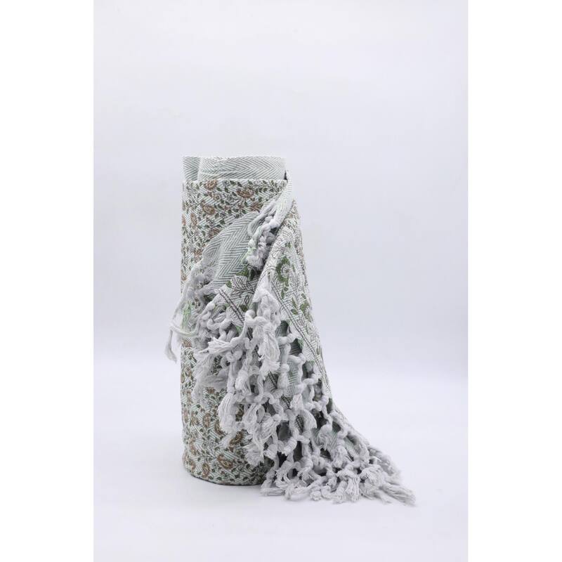 Fabdivine Keri Jaal Handcrafted Cotton Throw - Traditional Indian Block Print Blanket with Fringe, 90" x 54"