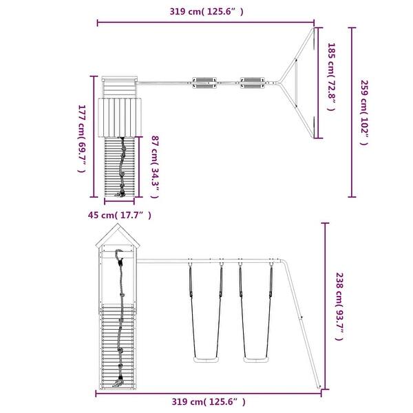 dimension image slide 1 of 3, vidaXL Swing Set Outdoor Backyard Wooden Playground Equipment for Kids Age 3-8