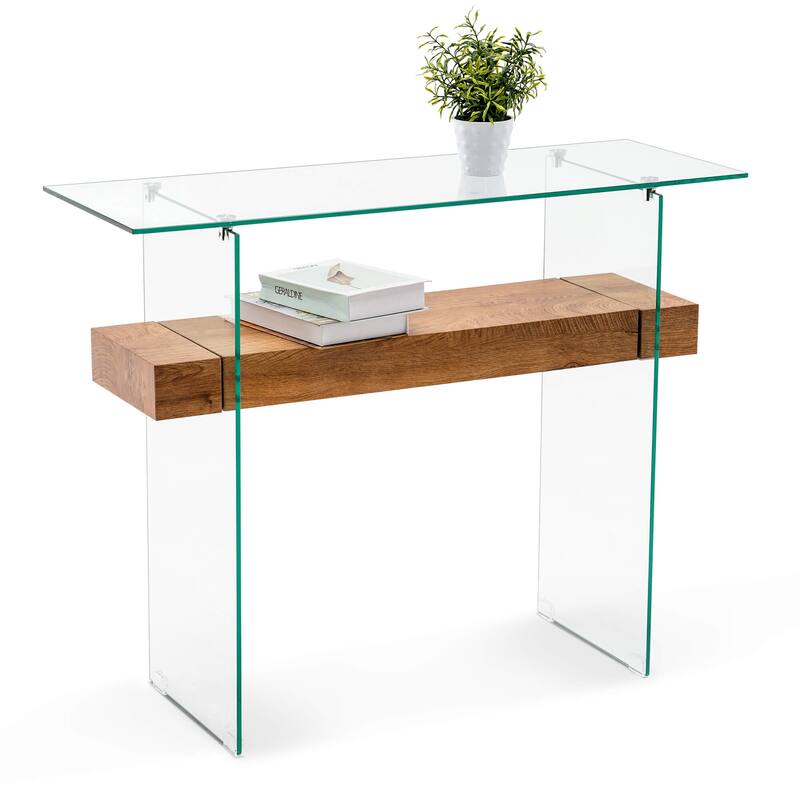 ivinta Glass Console Table with Storage, Small Narrow Entryway Table for Living Room, 39.4" Modern Sofa Table