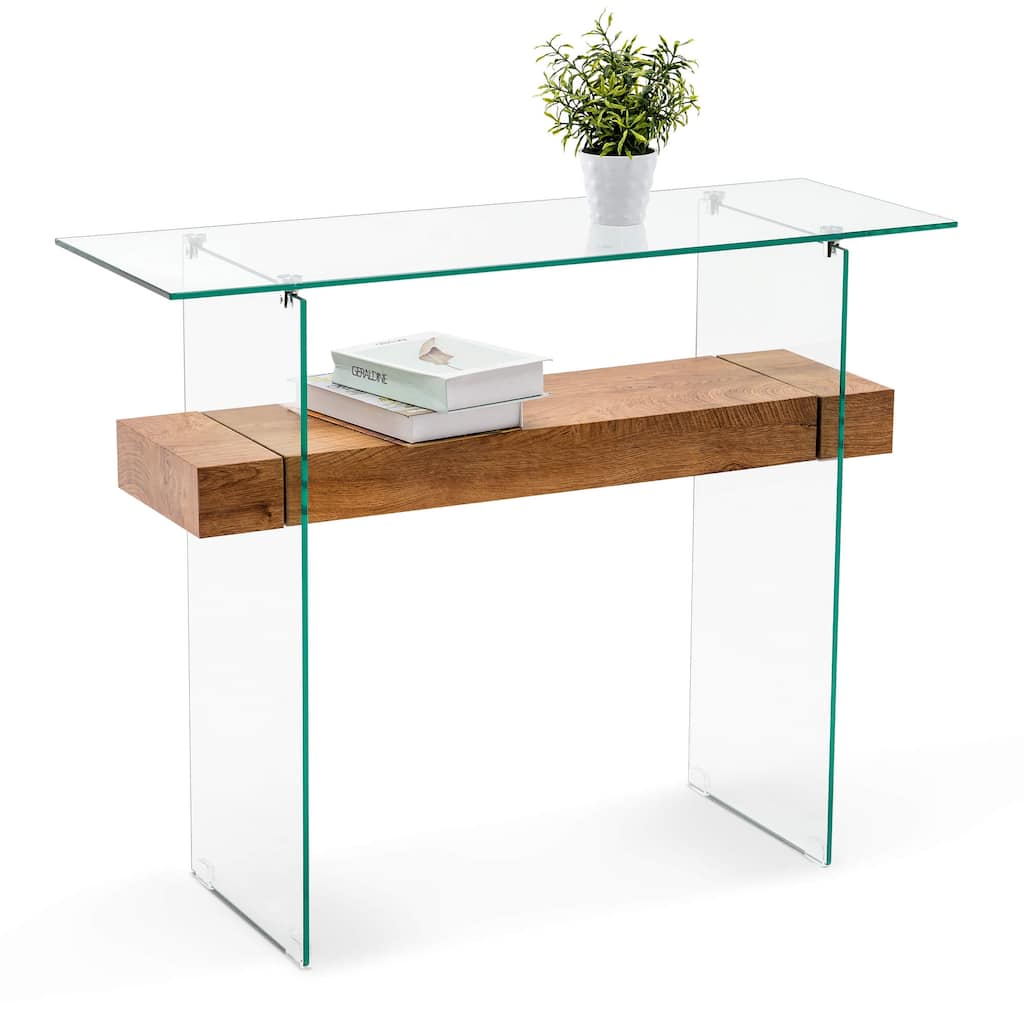 ivinta Glass Console Table with Storage, Small Narrow Entryway Table for Living Room, 39.4" Modern Sofa Table