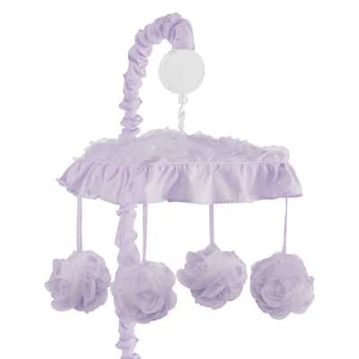 Purple Floral Rose Girl Musical Crib Mobile - Solid Light Lavender Flower Luxurious Elegant Princess Vintage Boho Shabby Chic