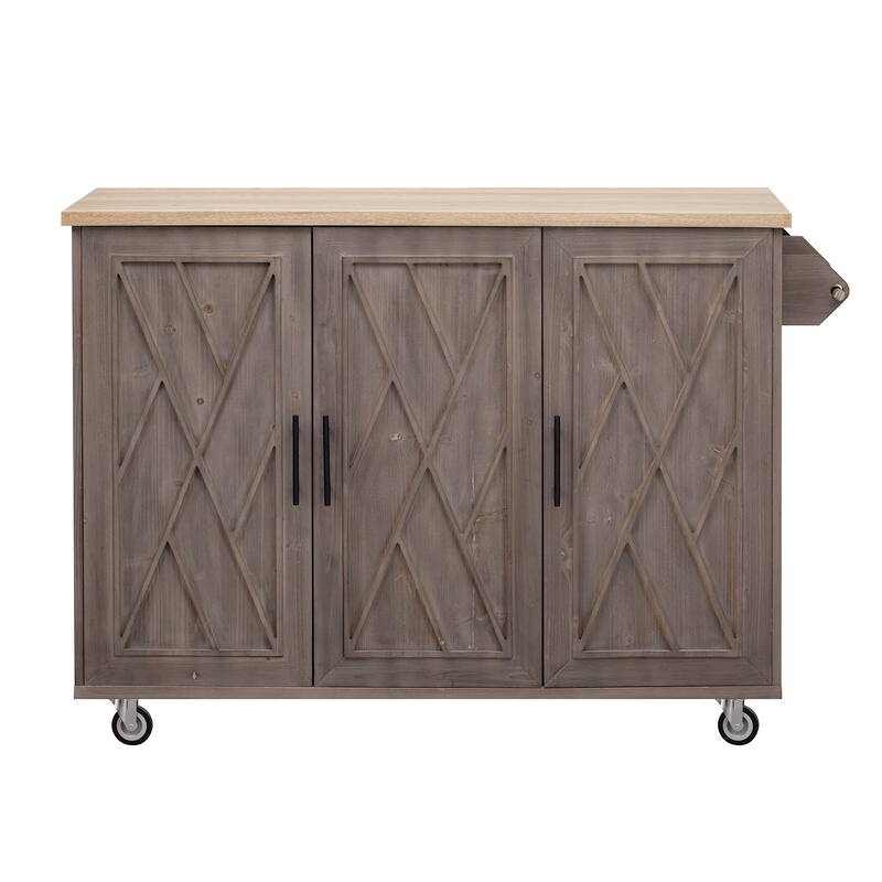 51.2" Wood Rolling Kitchen Island with Drop Leaf and Internal Rack