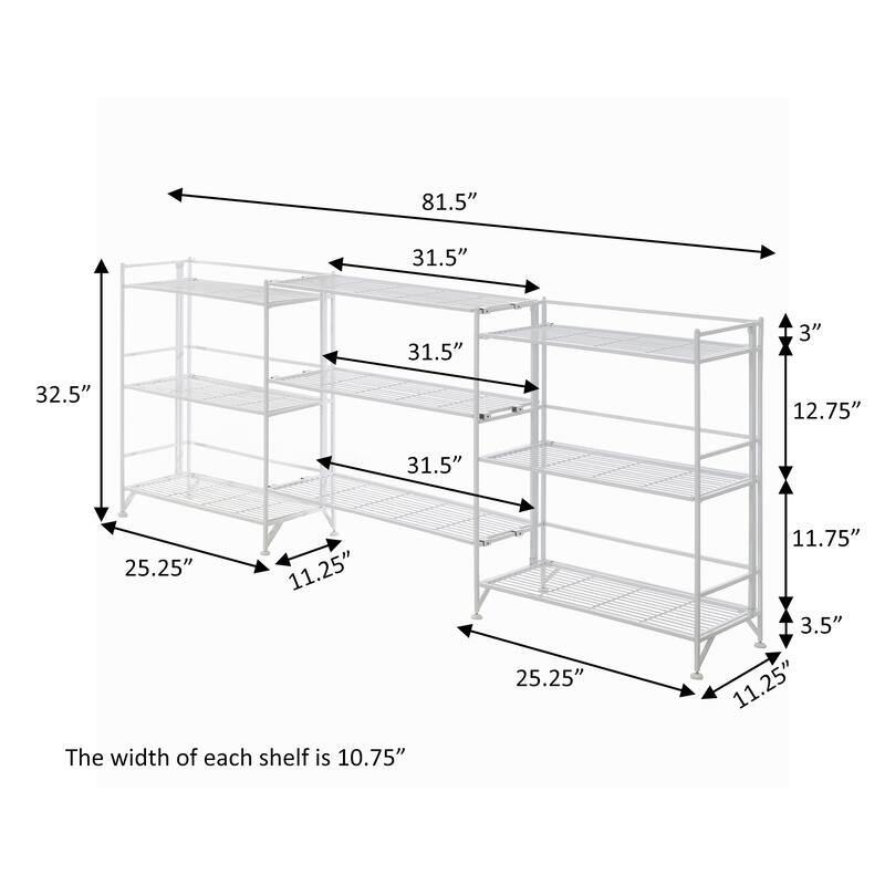 Convenience Concepts Xtra Storage 3 Tier Wide Folding Metal Shelves with Set of 2 Extension Shelves
