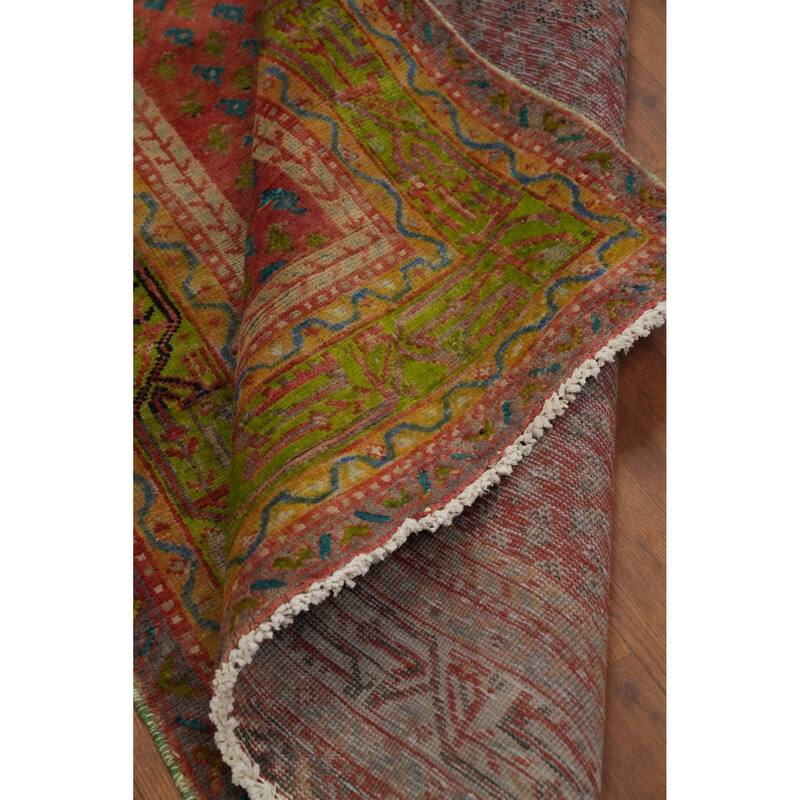 Hand Knotted Oriental 100% Wool Carpet Traditional Geometric Oranges & Rust Botemir Runner Rug - 9' 10'' X 3' 6''