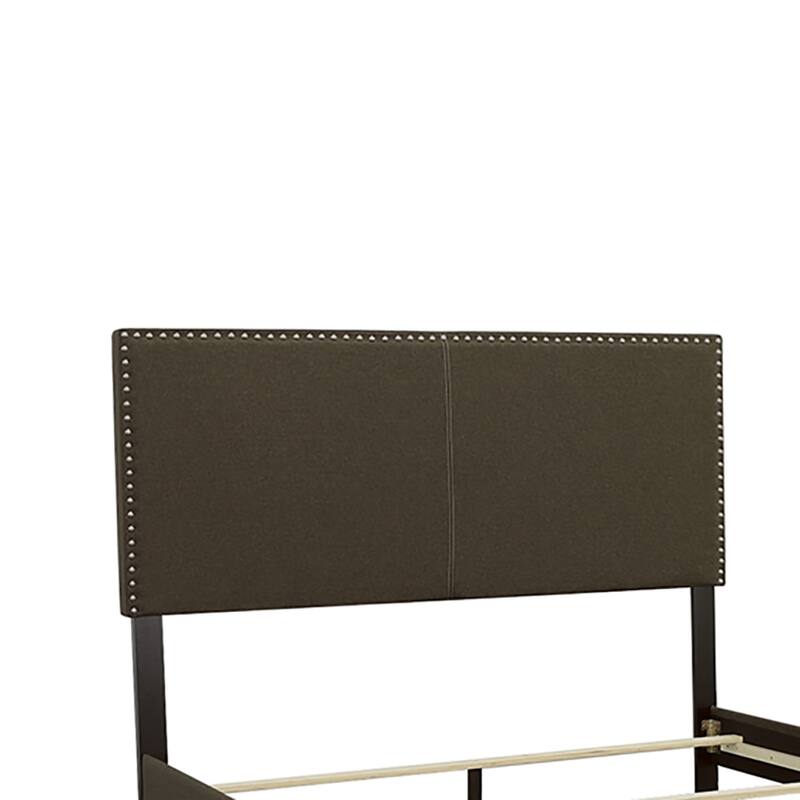 Charcoal Upholstered California King Panel Bed with Nailhead Trim