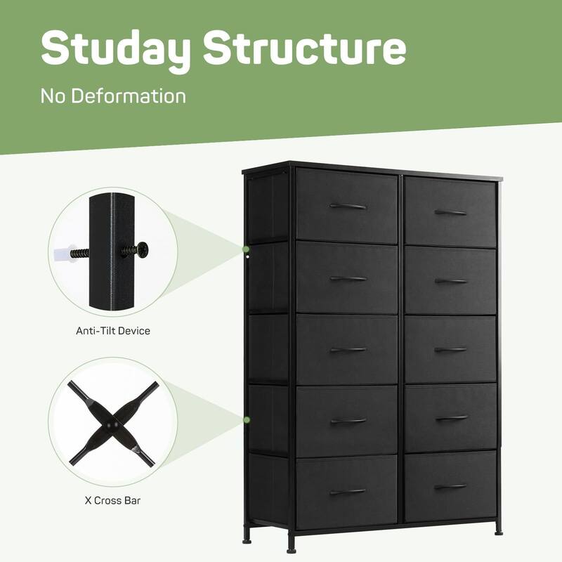 10-Drawer Chest of Drawers for Bedroom, Tall Chest Organizer Tower Dressers with Wooden Top