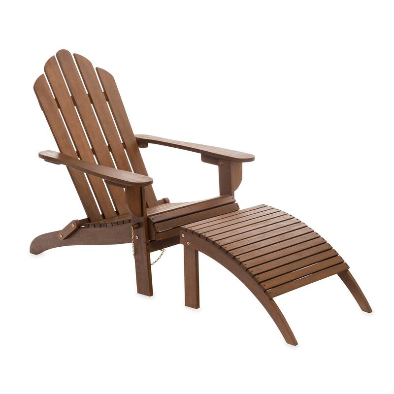 29 in. x 36 in. Natural Brown Foldable Wood Adirondack Chair with Footrest, Set of 1