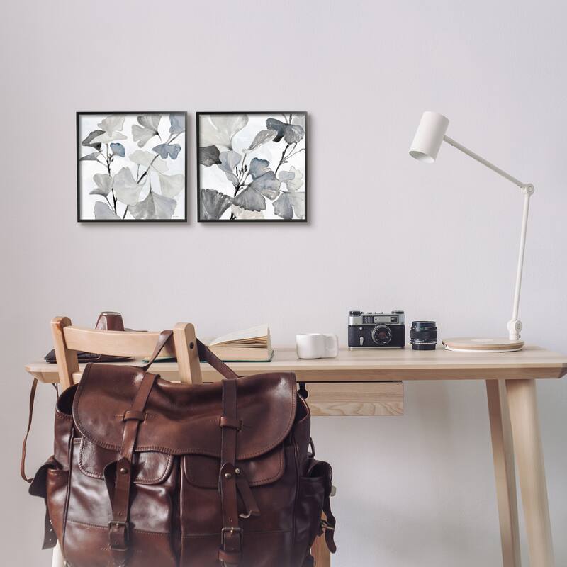 Stupell Elegant Monochromatic Plant Leaves Botanical Illustration Framed 2 Piece Wall Art - White