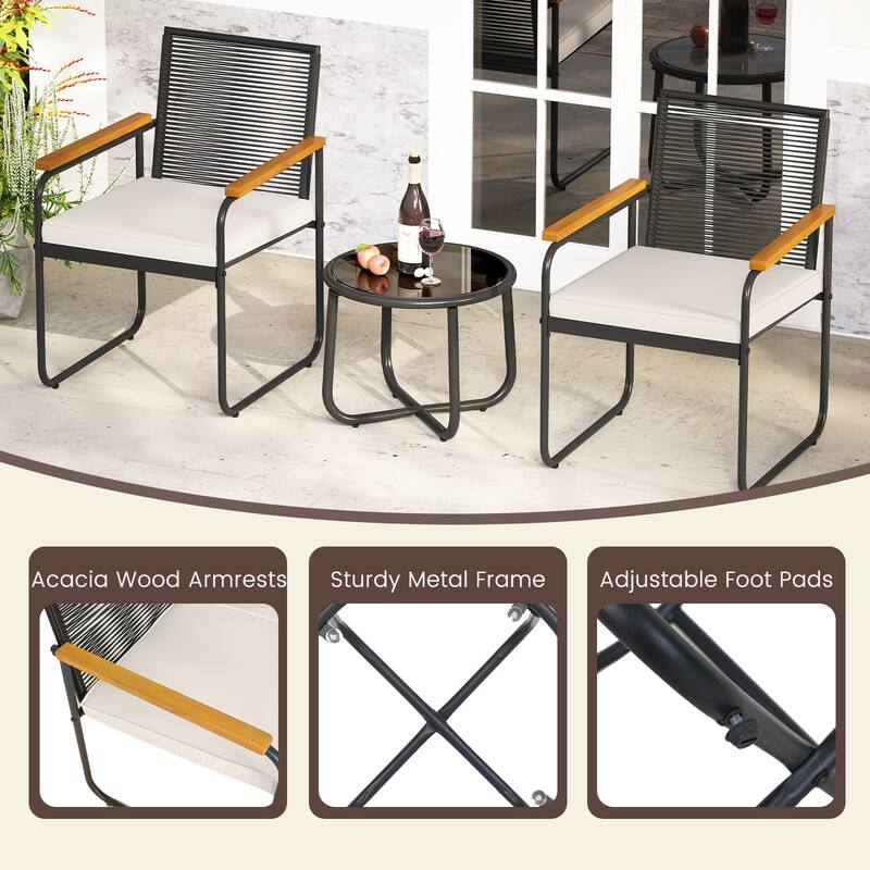 Costway 3 PCS Patio Furniture Set with Round Tempered Glass Top Table - See Details