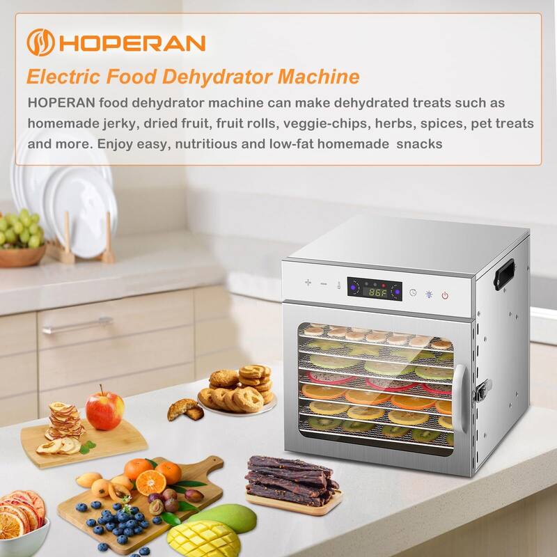 Food Dehydrator, Stainless Steel Trays Dehydrators for Food and Jerky, Herbs, Fruit, Dehydrator Machine with Digital Timer