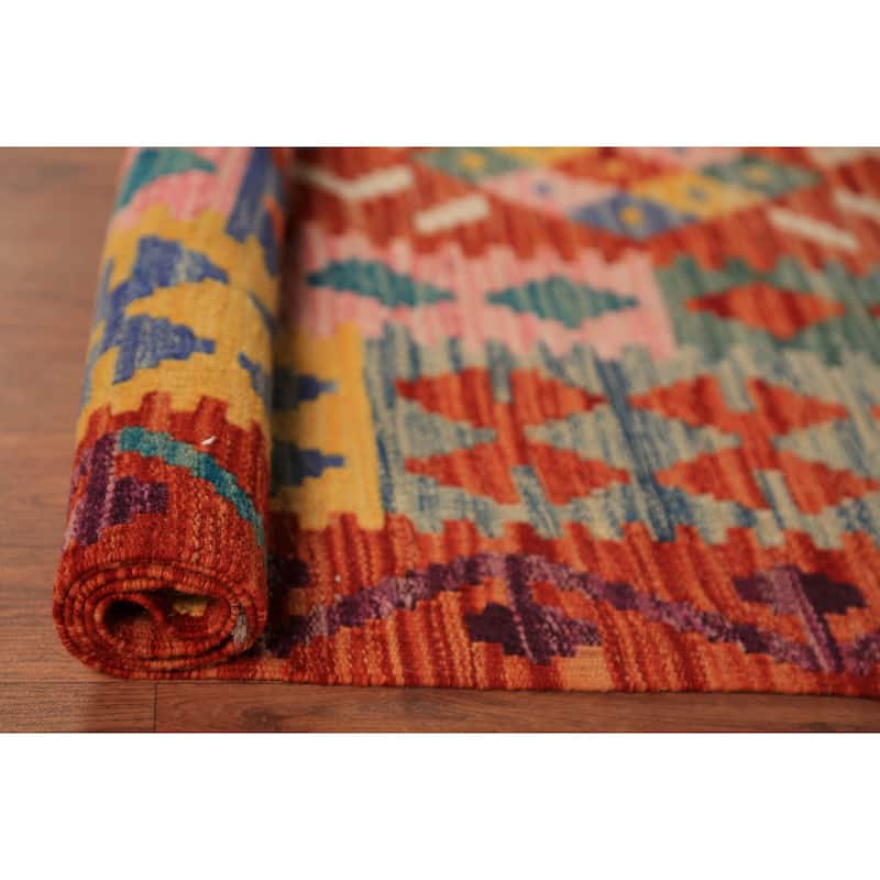 Tribal Orange Kilim Oriental Area Rug Hand-Woven Wool Carpet - 8'9"x 11'6"