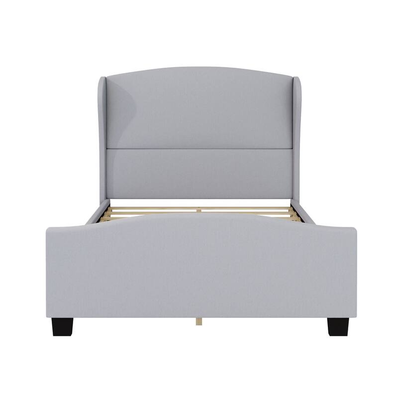 Modern Wingback Linen Upholstered Platform Bed with Tall Headboard, No Box Spring Needed