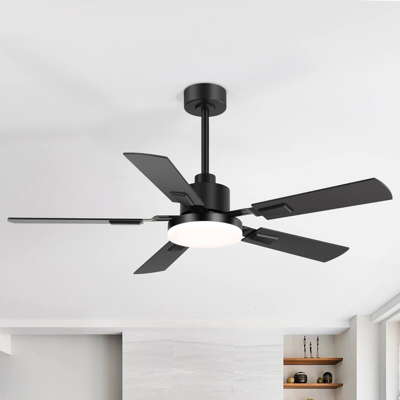 52 Inch 5-Blade Integrated LED Ceiling Fan with Light Remote and Downrod