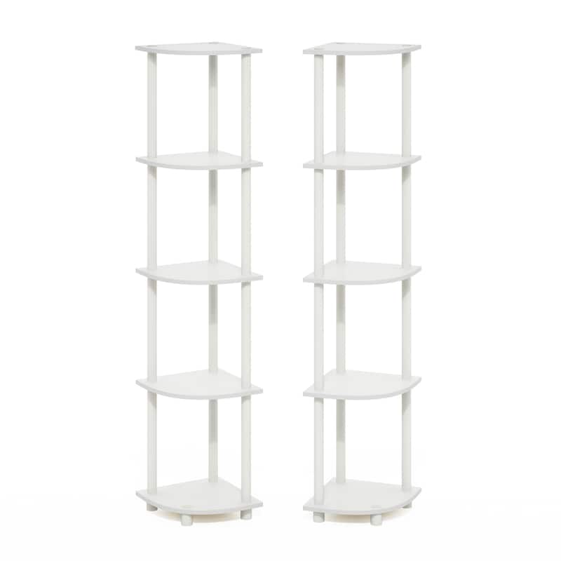 5 Tiers Wood Household Shelving Unit in White (11.6 in. W x 57.7 in. H x 11.6 in. D), Set of 2