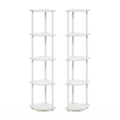 5 Tiers Wood Household Shelving Unit in White (11.6 in. W x 57.7 in. H x 11.6 in. D), Set of 2