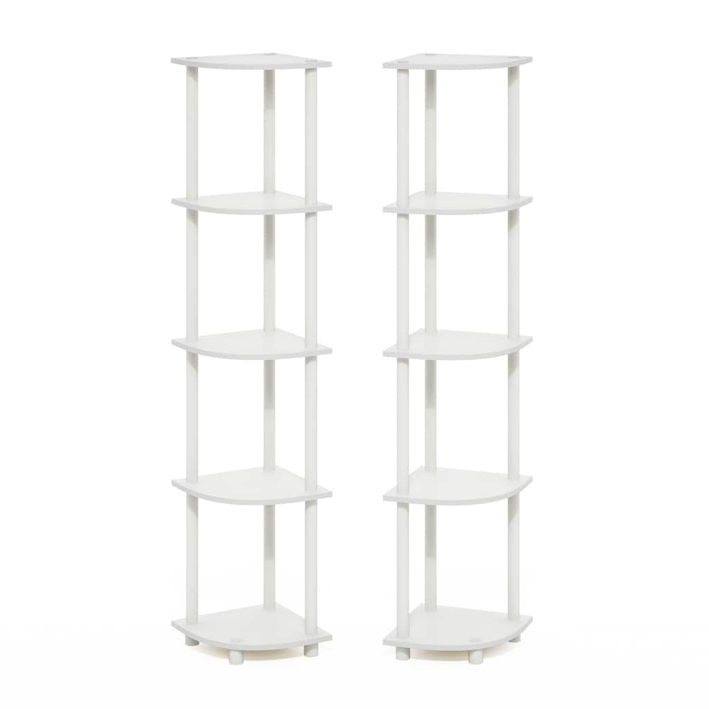 5 Tiers Wood Household Shelving Unit in White (11.6 in. W x 57.7 in. H x 11.6 in. D), Set of 2