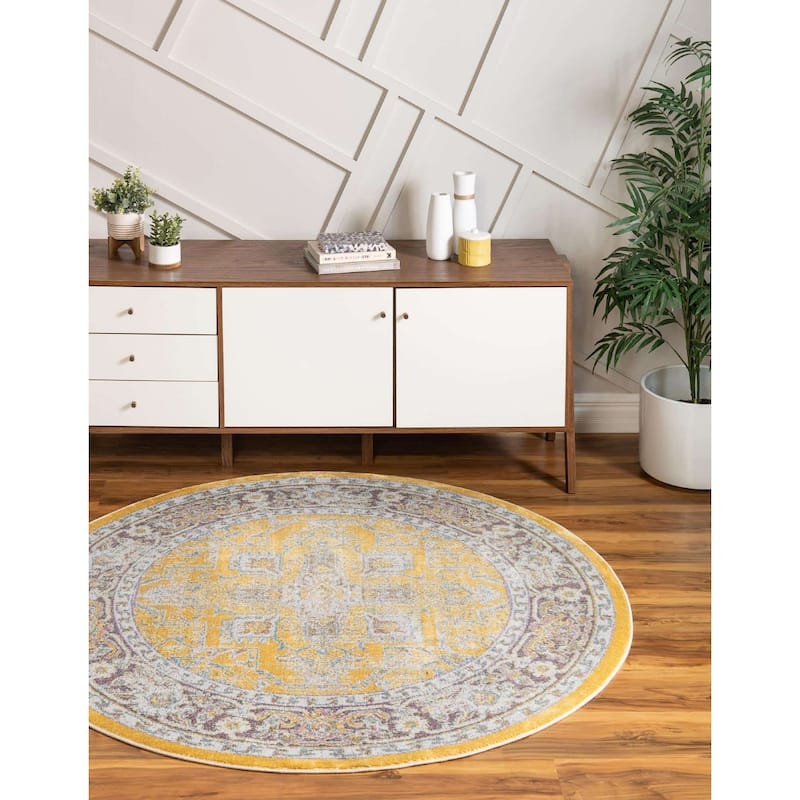Traditional Samana Collection Area Rug - 4' Round - Yellow