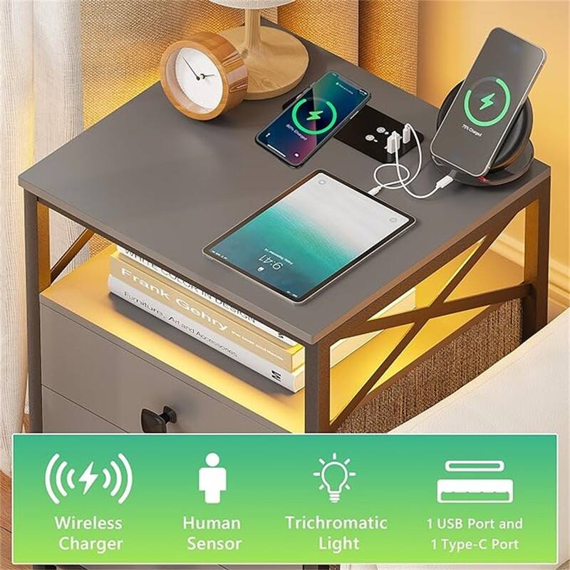 LED Nightstand with Wireless Charging Station