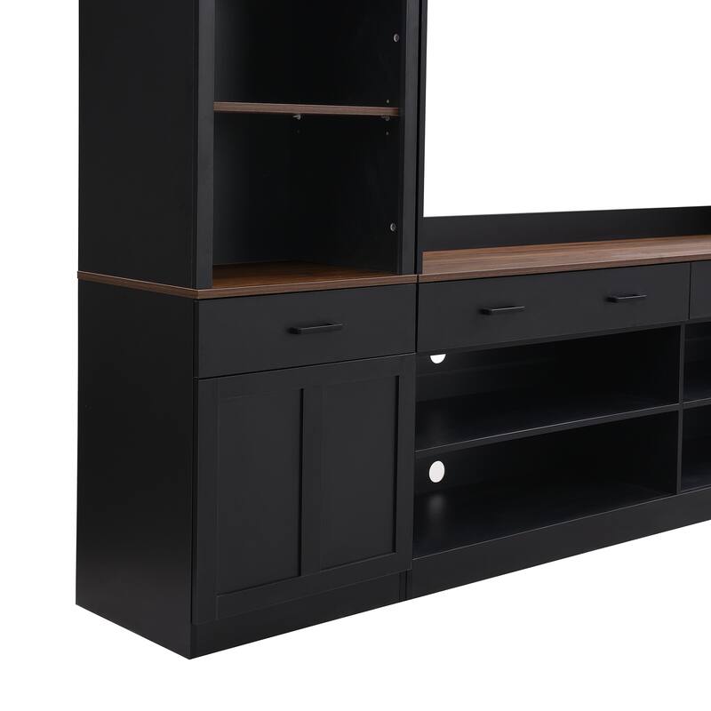 Entertainment Wall Unit Set with Bookshelf for TVs Up to 70", Mid-Century Media Console TV Stand with Adjustable Shelves