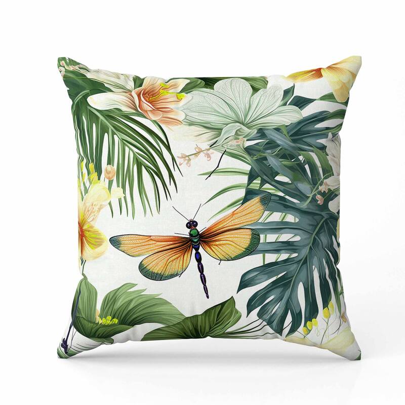 Dragonfly Dreamscape Indoor/Outdoor Reversible Throw Pillow Green and Yellow