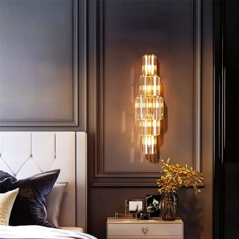 Modern Wall Sconce Contemporary Crystal Gold Bathroom Light Fixtures - 5 Layered-20x78cm