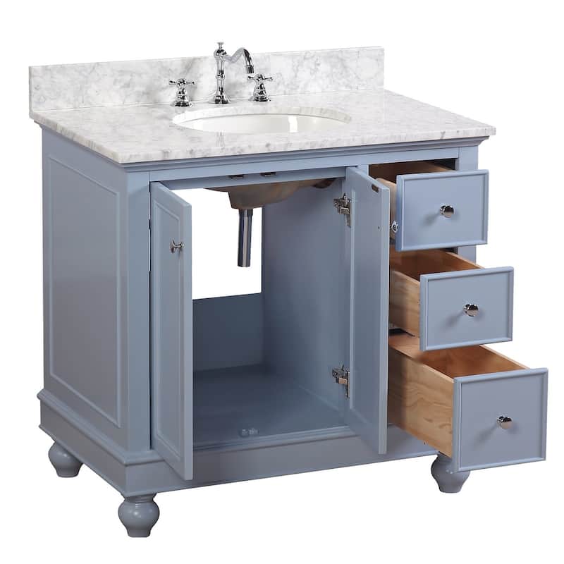 KitchenBathCollection Bella 36" Bathroom Vanity with Carrara Marble Top